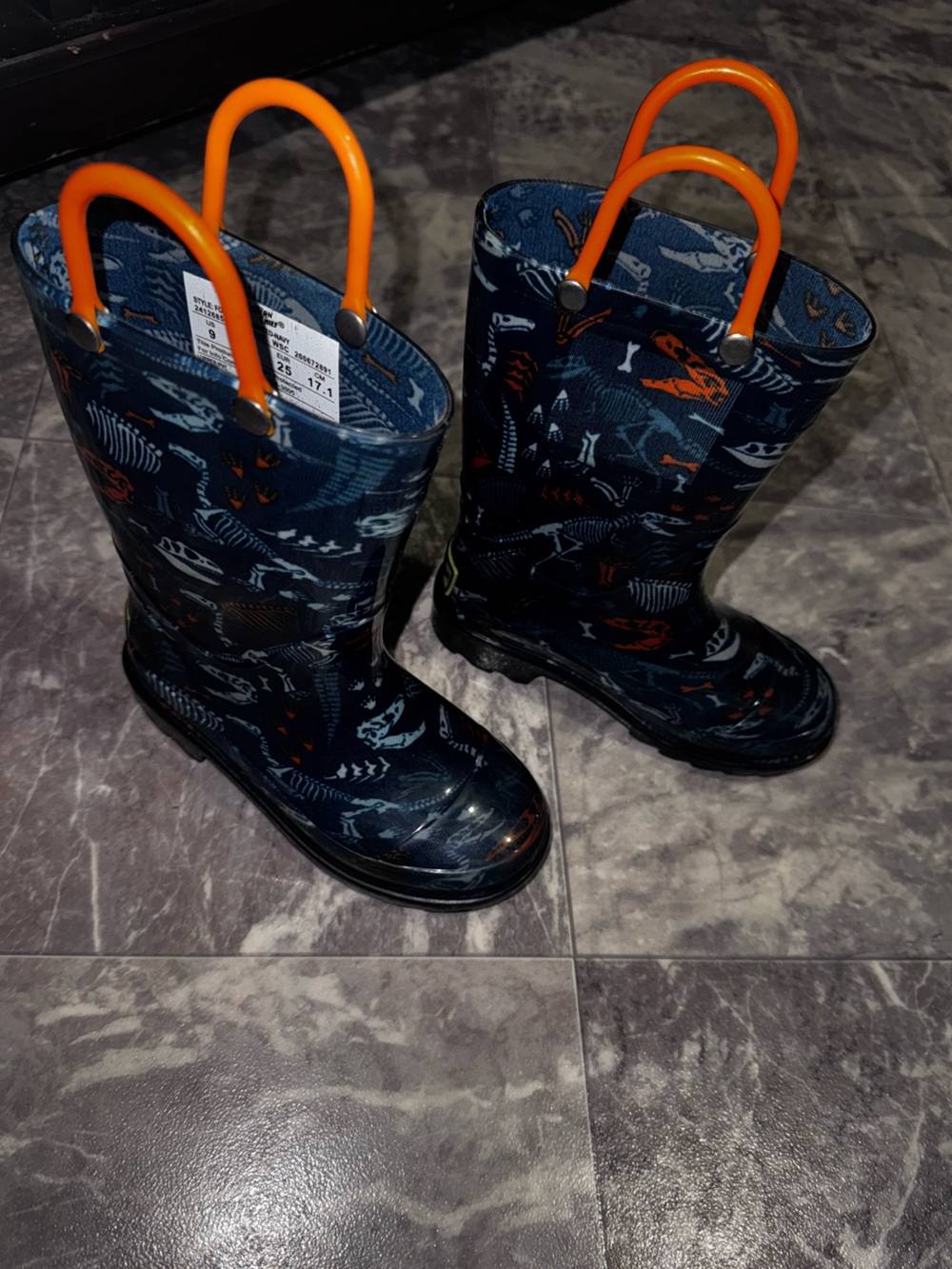 Western Chief Boys Dinosaur Fossil Rain Boots Size 9 Navy Blue